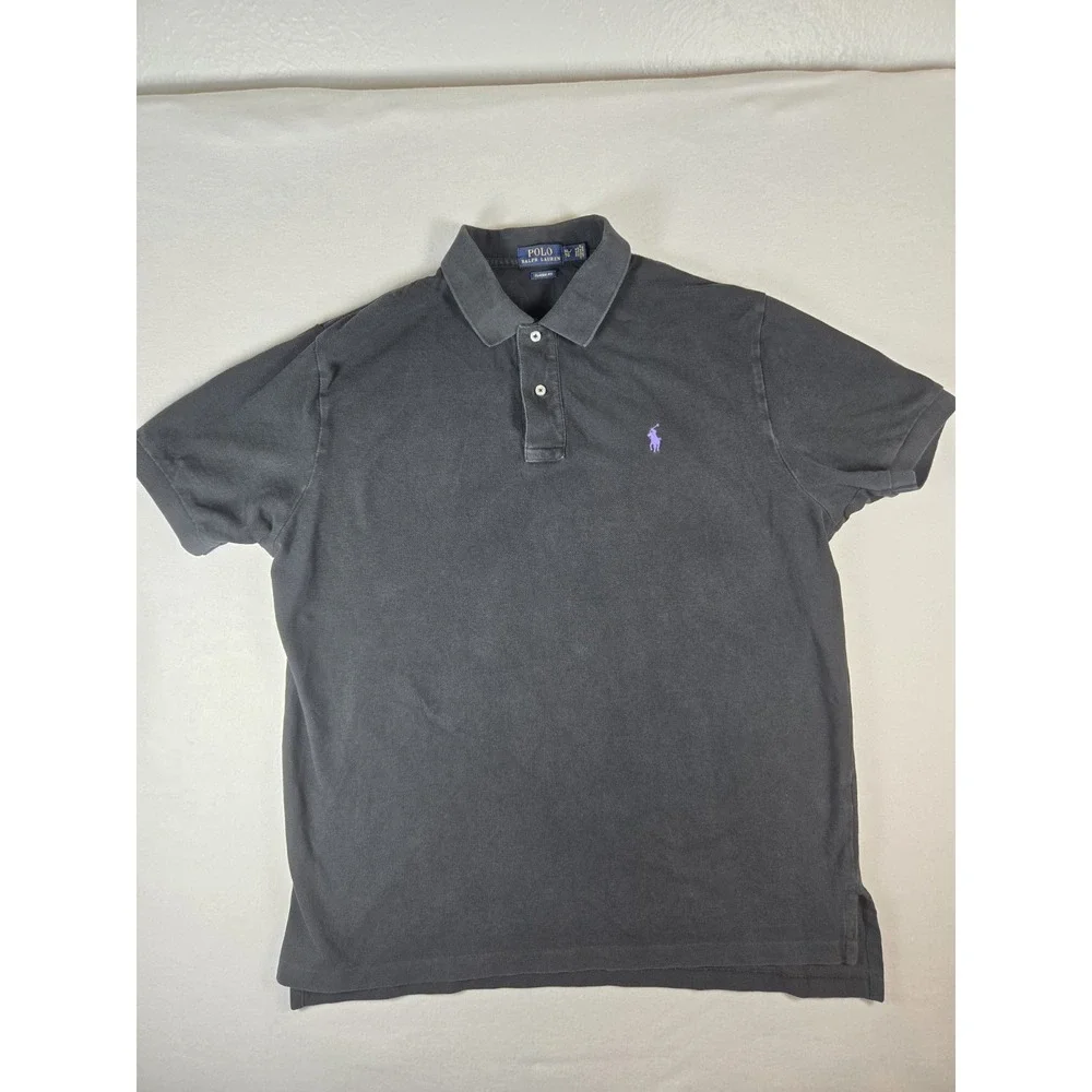 Polo Ralph Lauren Mens Classic Fit Black Pique Polo Shirt Purple Pony XL